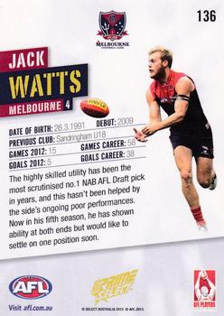 2013 Select Prime AFL #136 Jack Watts Back